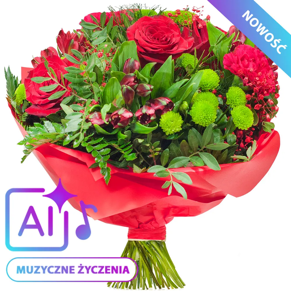 Bukiet Love Story z muzycznymi życzeniami (AI)