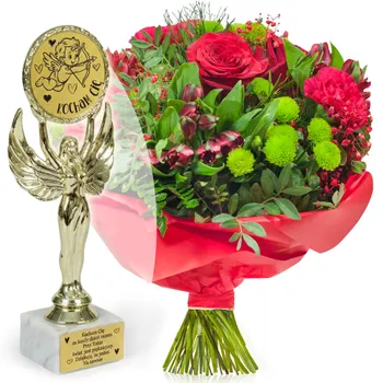 Bukiet Love story + statuetka Kocham Cię