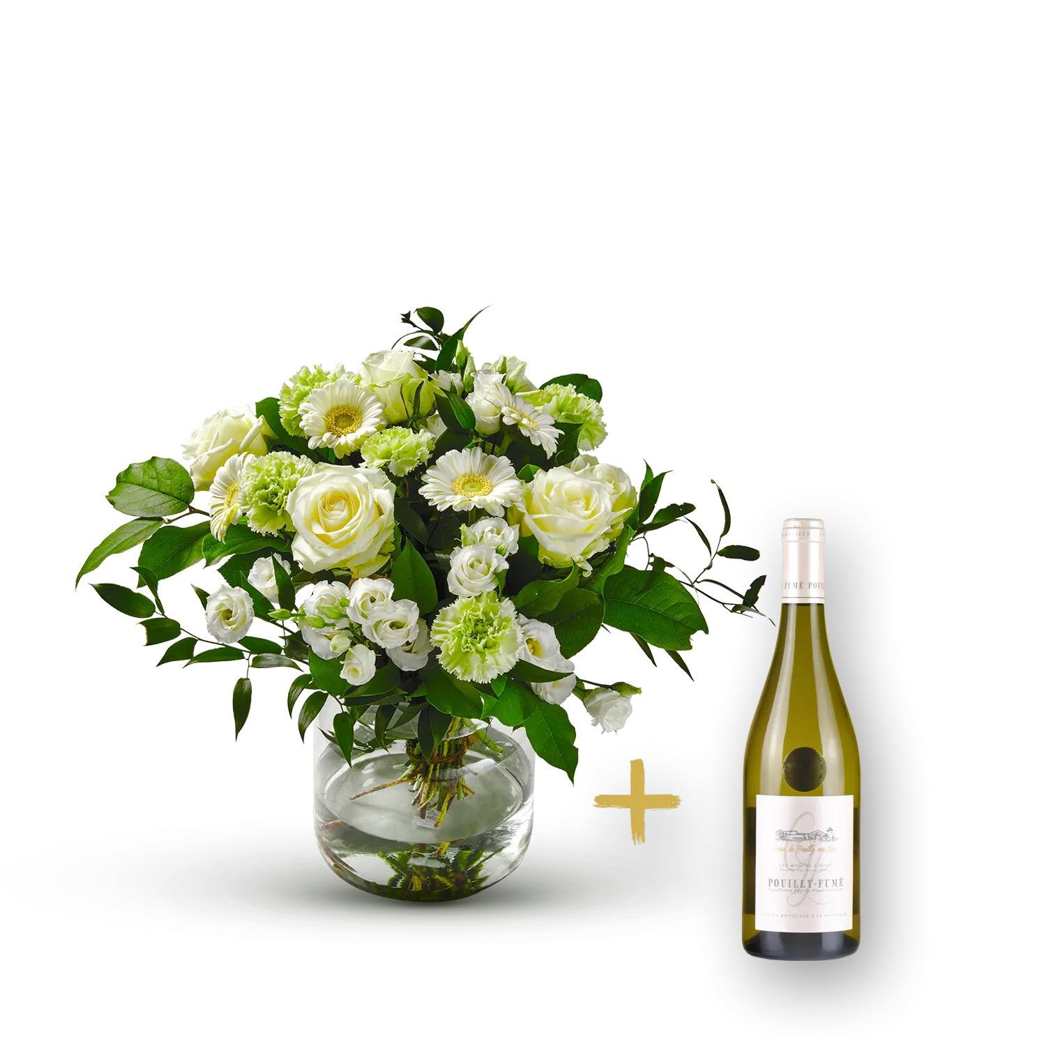 Stylish white bouquet with Pouilly Fume