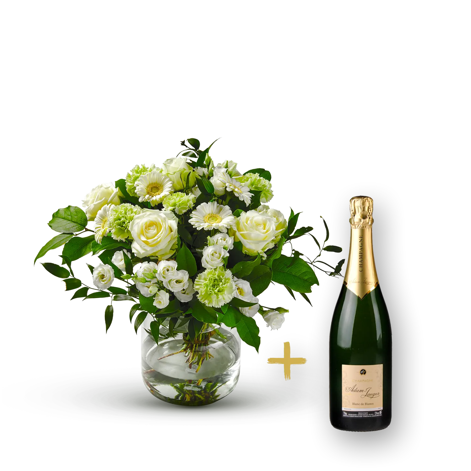 Stylish white bouquet with Champagne.