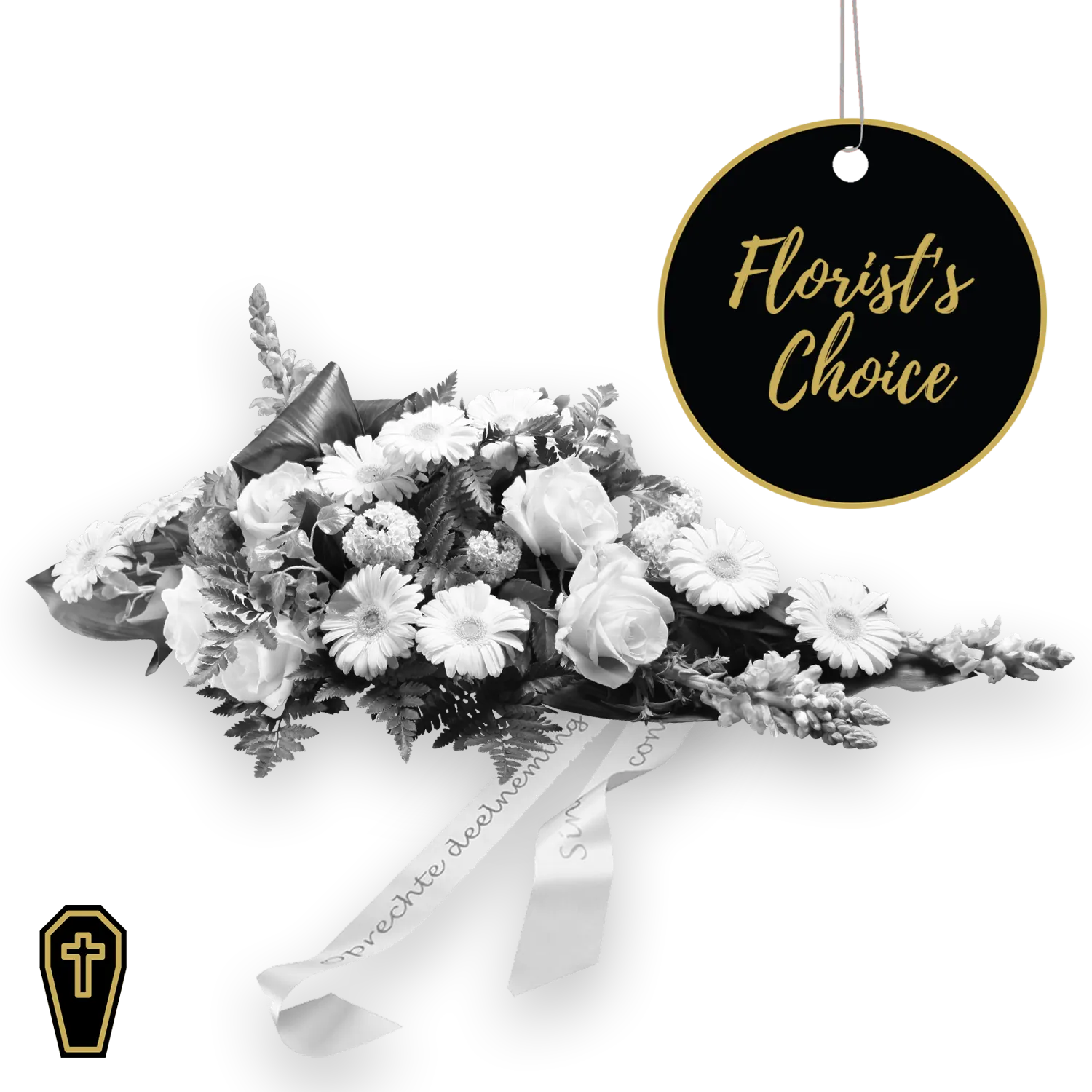 Funeral spray - arrangement with ribbon