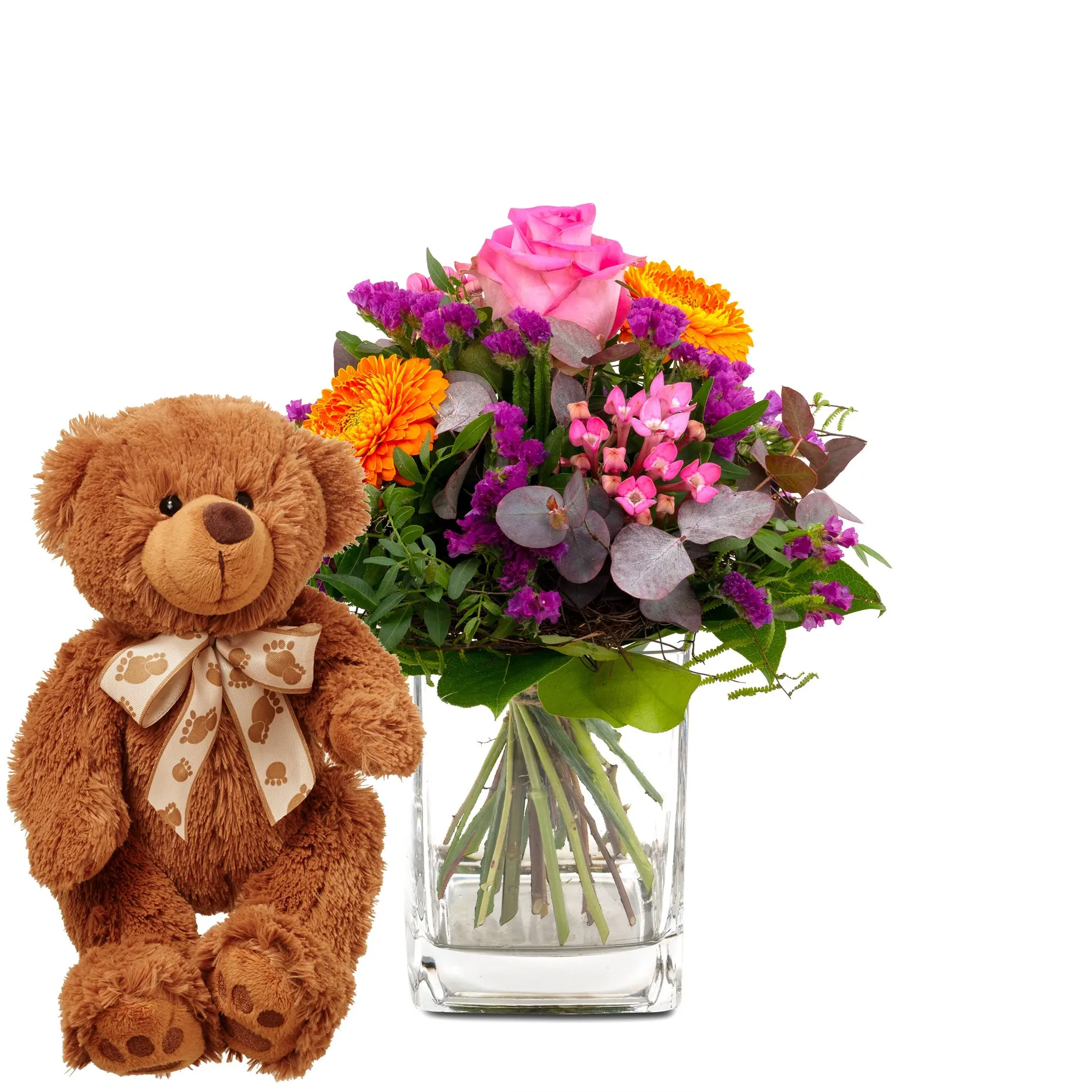 Flower bouquet 'Blossom Beauty' with teddy bear