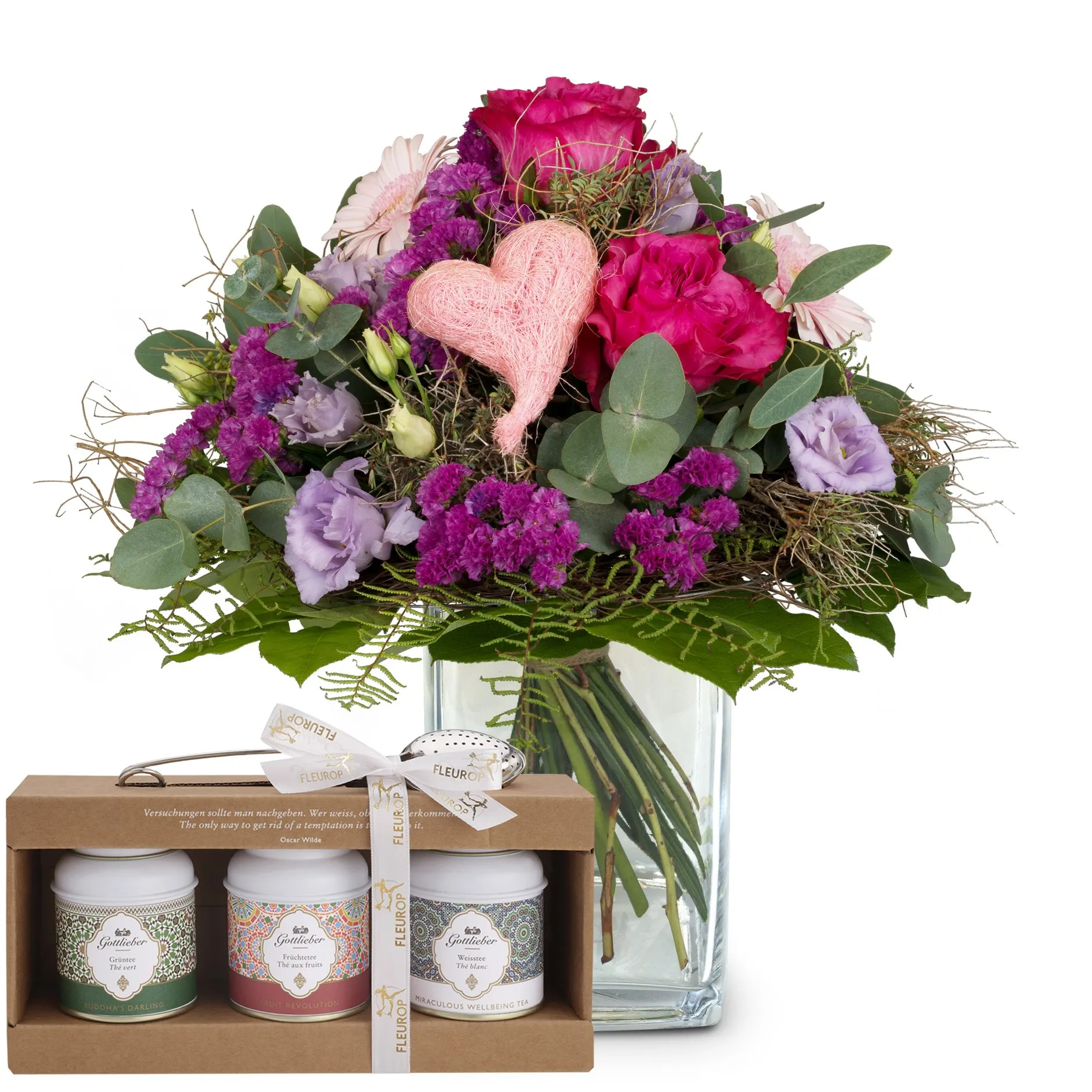 Flower bouquet 'Sweet Bloom' with Gottlieber tea gift set