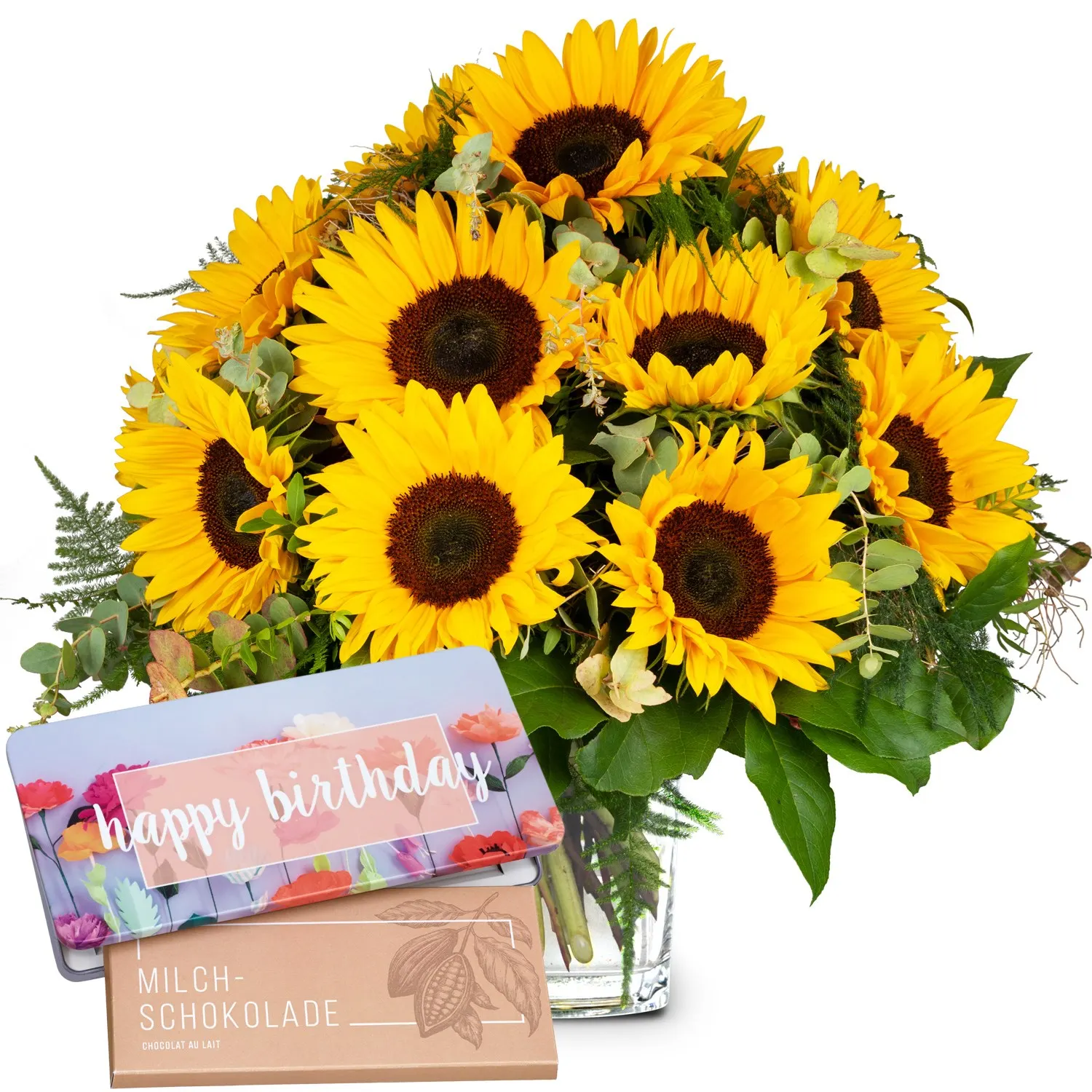 Bukiet kwiatów „Sunflowers Pure” z tabliczką czekolady Munz