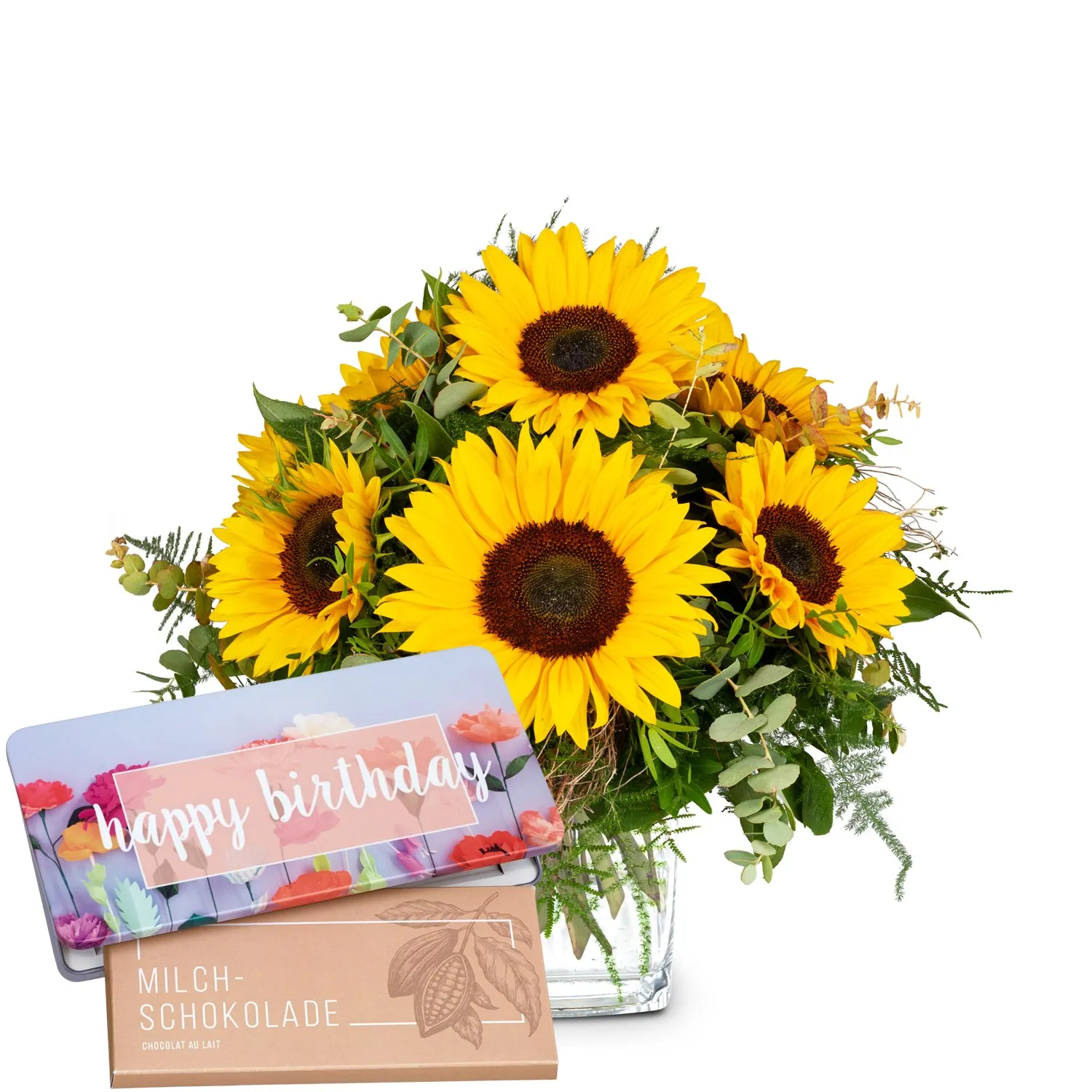 Bukiet kwiatów „Sunflowers Pure” z tabliczką czekolady Munz