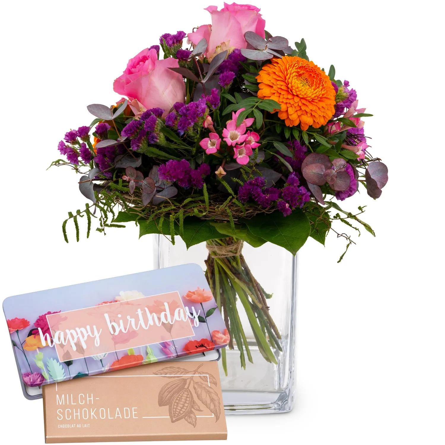 Flower bouquet 'Blossom Beauty' with Munz bar of chocolate '