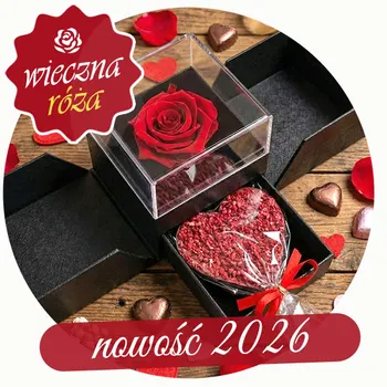 Eternal rose in a box with a chocolate