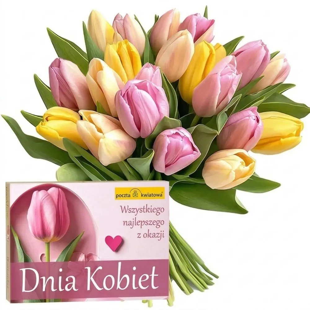 Świeże Tulipany + bombonierka Dzień Kobiet